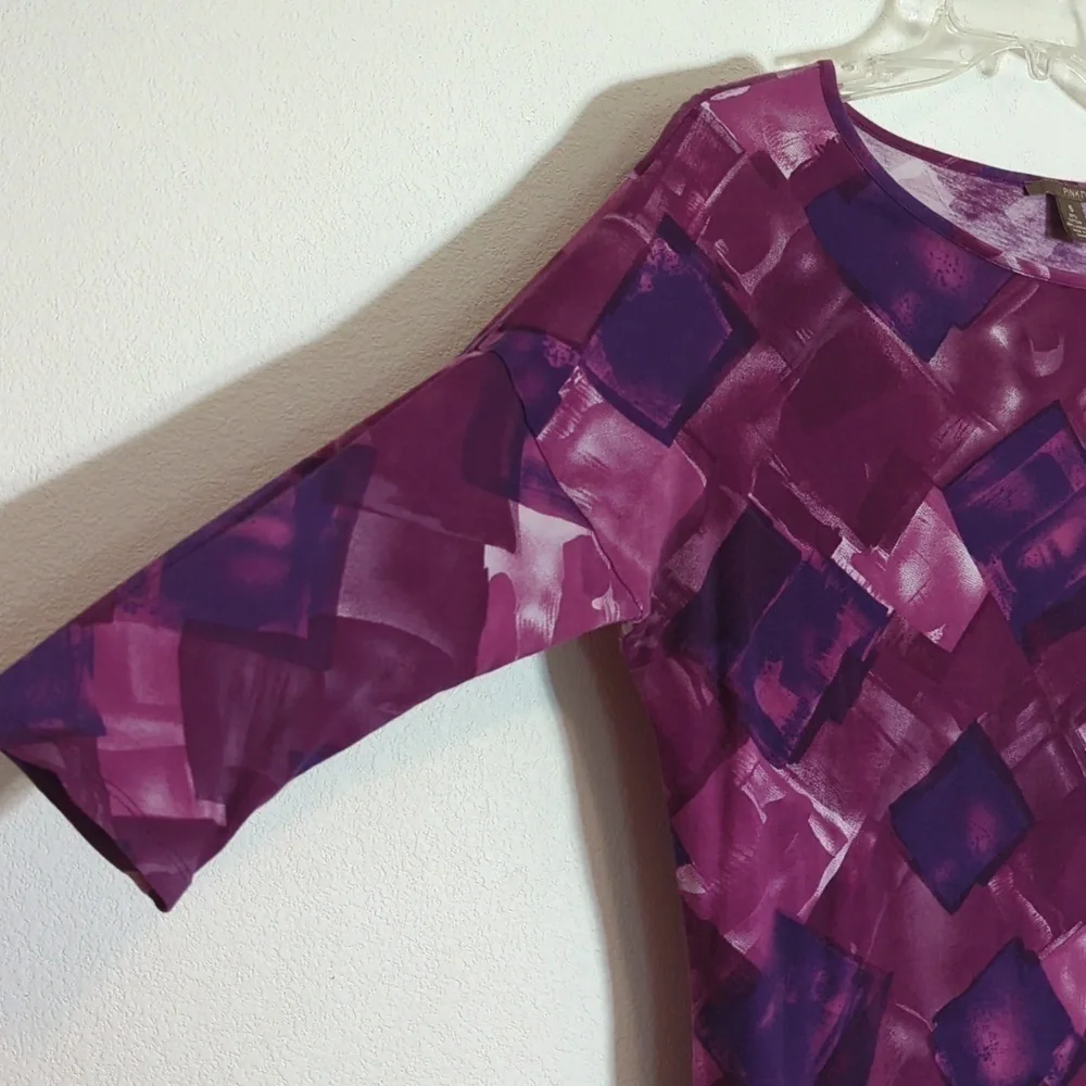 Pink Twill Womens Shirt Tunic Top Purple Blouse Geometric Squares Violet Small - Picture 2 of 8